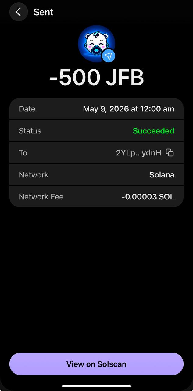 On-chain JFB transaction on Solana